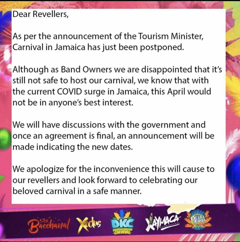 Jamaica Carnival postponed