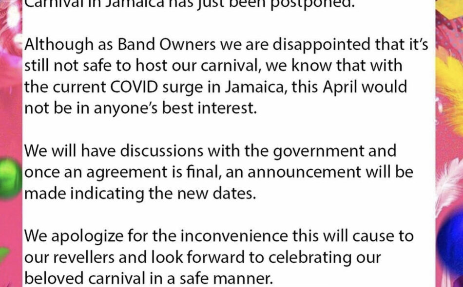 Jamaica Carnival postponed