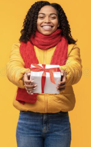 woman giving a christmas gift