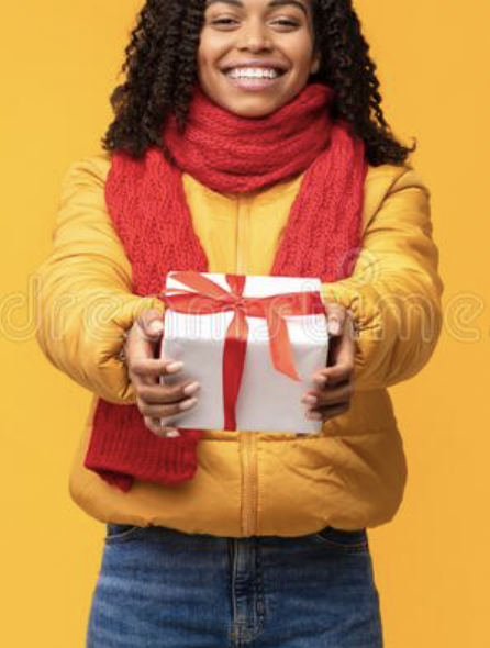 woman giving a christmas gift