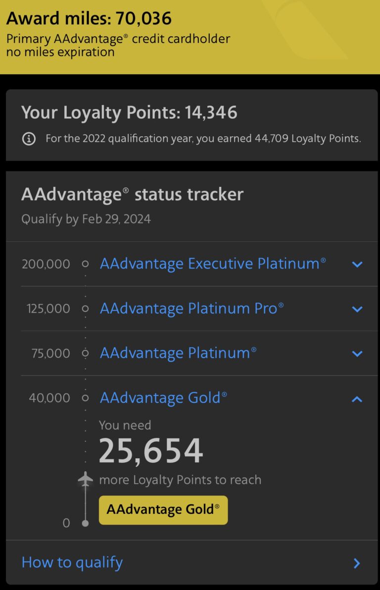 American Airlines AAdvantage Gold status tracker